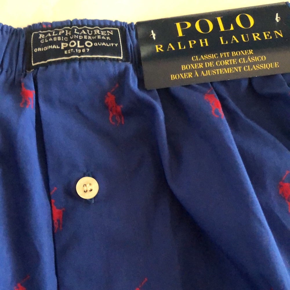 Boxer shorts mens new size L Polo Ralph Lauren cotton classic fit 1 button fly - Picture 2 of 4
